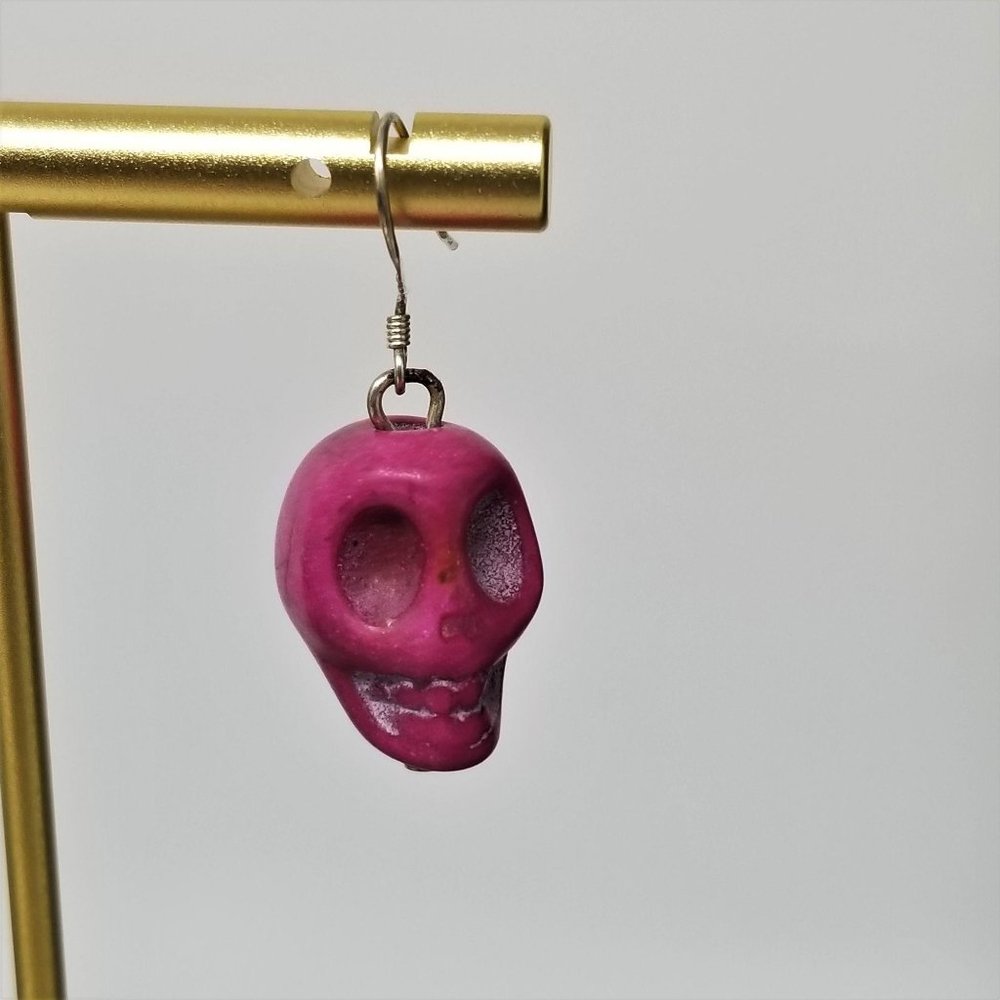 Cool Scary Skull Earrings Thin SS Ear Wires Pink